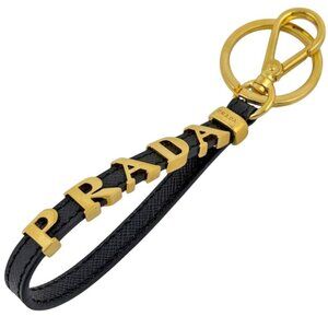 Prada Logo Key Holder Key Ring Key Saffiano Leather Nero
